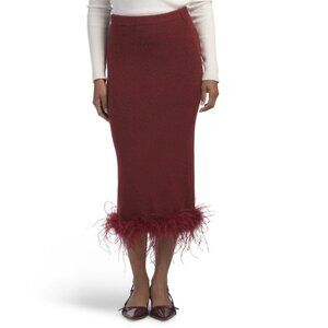 WAYF oxblood Maxi Feathered Skirt